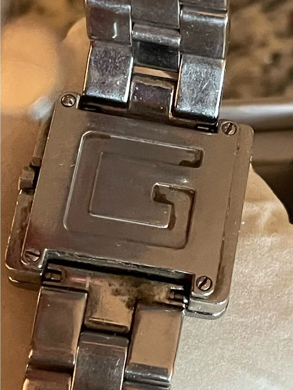 Gucci Silver-Tone G-Frame Bracelet Watch with Black Dial